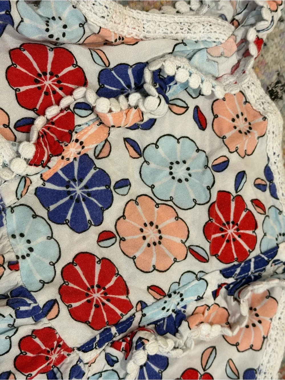 Genuine Kids from OshKosh Floral Sundress Size 4T Red White Blue Pom Pom